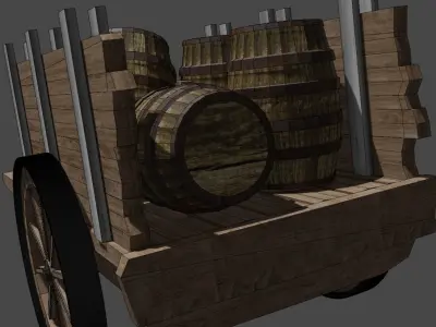 wooden cart with barrels Low-poly 3D model Free low-poly 3D model