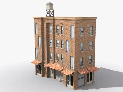 Apartment Building x34 Low-poly 3D model