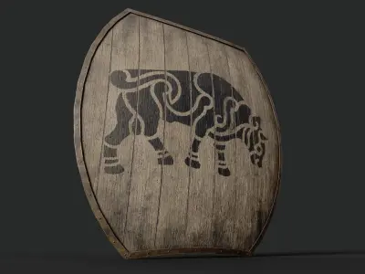 Slavic hybrid shield-painted black bull symbol Low-poly 3D model
