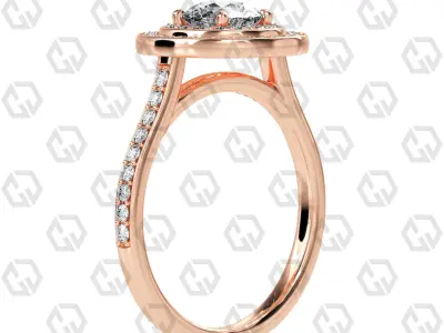 Ring 209 Round Shape Cathedral Double Halo pave set with Gems 3D print model