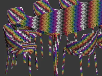 Dining Set table with eight chairs 3D model