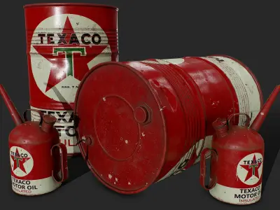 Old TEXACO Motor Oil Barrel and Canister Low-poly 3D model