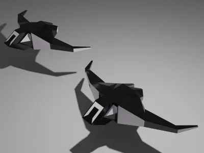 3D illustration of low poly Flying object UFO 3D model