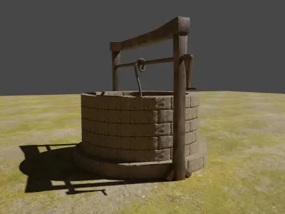 Well 3D model water in middle of field Low-poly 3D model