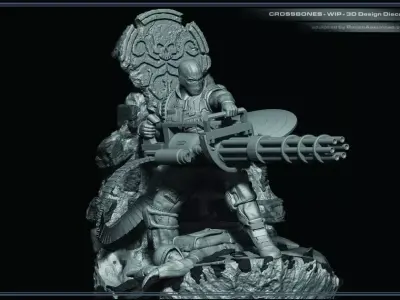 CROSSBONES statue of man holding gun 3D print model
