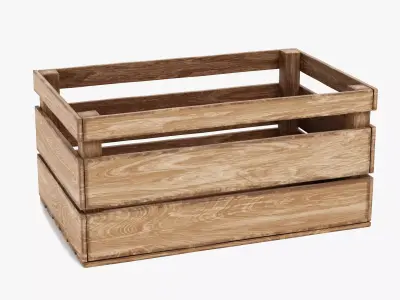 Wooden Box V2 - Open Slatted Storage Crate 3D model