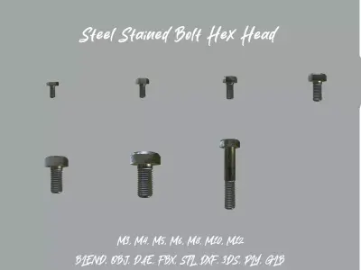 Collection of Steel Stained M3 to M12 Hex Bolts PBR 4K Textures 3D Model Pack