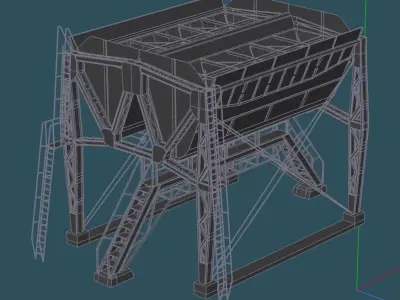 old guntry crane and Coal feeding tank Low-poly 3D model