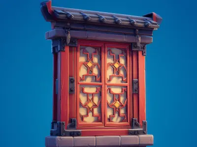 Free Stylized Chinese Windows Set Free 3D model