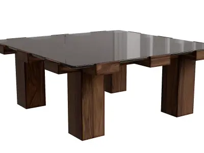 Solid Wood Square Glass Top Coffee Table Low-poly 3D model