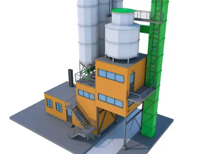 Factory Low Poly cement plant Low-poly 3D model