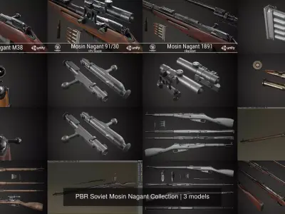 PBR Soviet Mosin Nagant Collection 3D Model Pack
