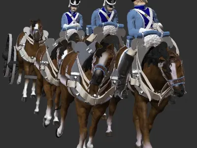 Gribeauval artillery train with  6 horses 3D print model