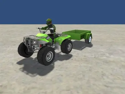 LowPolyQuadBikeWithTrailerandRider-6 atv with trailer Low-poly 3D model