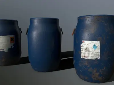 Barrel three jugs Low-poly 3D model