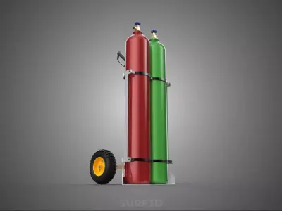 MONO HANDLE HAND TRUCK CART TROLLEY DUAL CYLINDER GAS GREEN RED 3D model