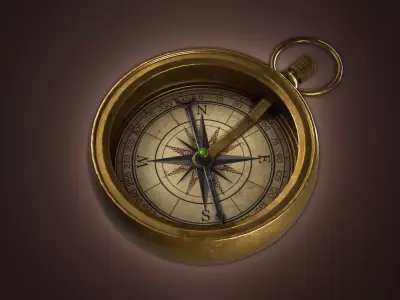 Game Ready Weathered Antique Brass Compass -  Low-poly 3D model