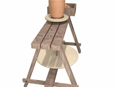 Medieval Pottery Wheel - Comlek - Wooden Clay Machine Low-poly 3D model