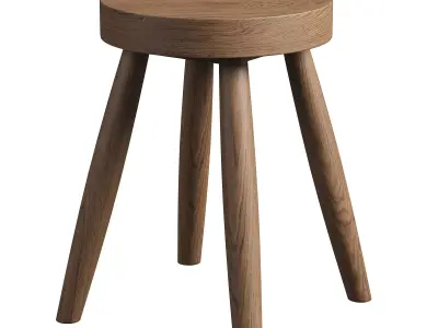 Large teak wood stool 3D model
