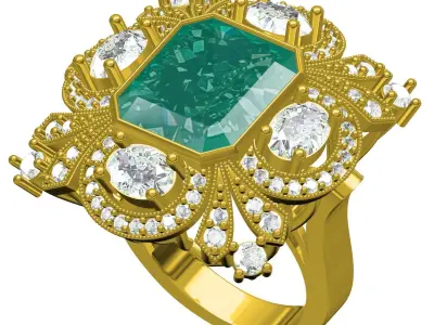 Antique Emerald Art Deco Ring 3D print model purchase