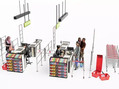 Supermarket Shop Store Elements checkout 5 3D model