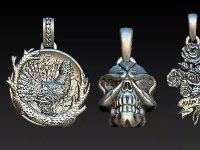 Antique Skull Pendant  Gothic Warrior Relic 3D Print STL 3D print model purchase