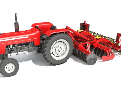 Tractor with Disc Harrow 3D model order