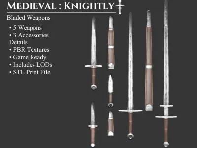 Medieval Collection Knightly Blades 3D Model Pack