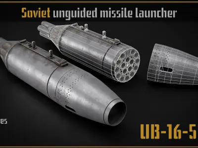 Game ready model of UB-16-57UM unguided missile rockets launcher Low-poly 3D model