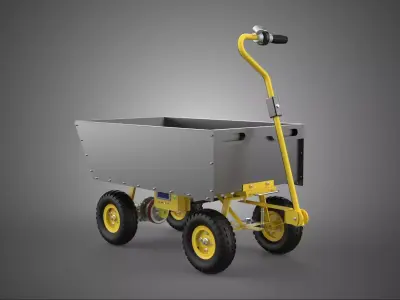 BLACK YELLOW ELECTRIC MOTORISED TROLLEY CART TRAILER WHEELBARROW 3D model