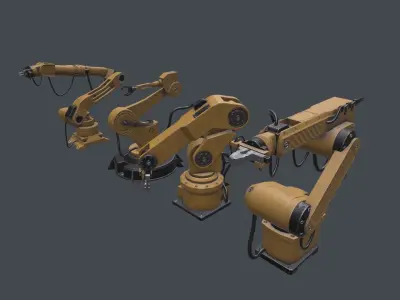 3D 4 Industrial Robots Set model Low-poly 3D model