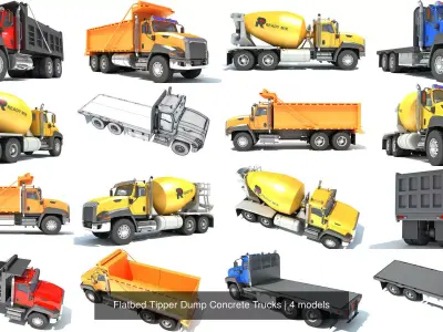 Flatbed Tipper Dump Concrete Trucks 3D Model Pack