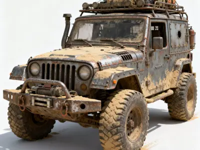 Damaged Post Apocalyptic Off Road Jeep 3D Model V05 Low-poly 3D model
