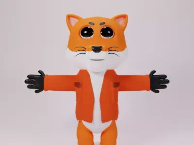 Cute fox character human from 3d model Low-poly 3D model