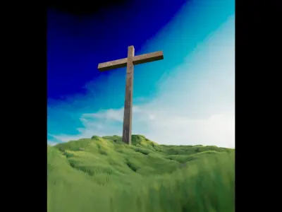 A Cross on a grassy hill 3D model