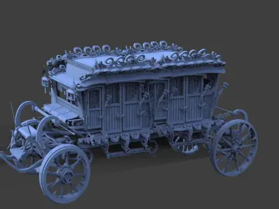 High polygon Stage Coach Horse Carriage extended 3D model