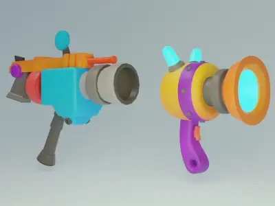 Space Cartoon Gun Package Low-poly 3D model