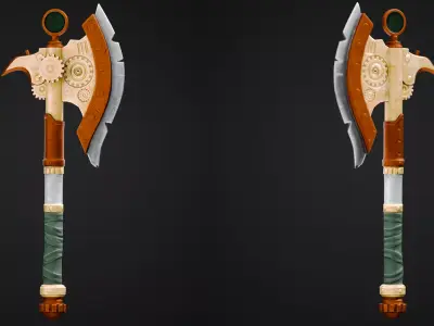 Stylized Steampunk Battle Axe PBR Low-poly 3D model