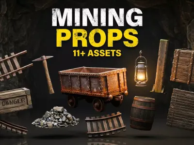 Mine Cart and Pickaxe Free low-poly 3D model