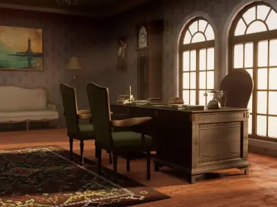 Antique Office Interior Environment Game Ready PBR Maya FBX OBJ Low-poly 3D model