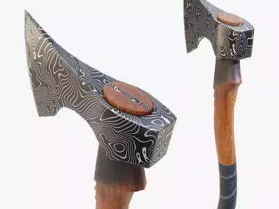 Damascus steel ax Low-poly 3D model