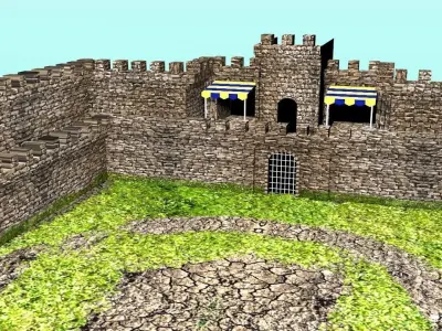 Low Poly Castle with flags Low-poly 3D model