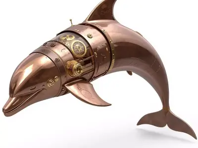 Steampunk Dolphin Creature 3D Model Low-poly 3D model