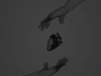 Hand catching heart Abstract Chrome Art 3D model