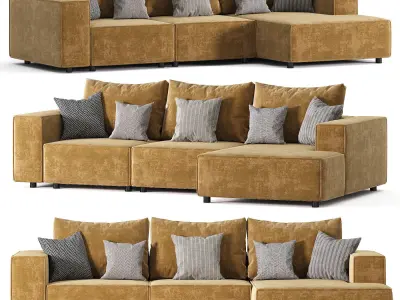 Left Hand 3 Seater Modular Linen Corner Sofa Beige APRICA 3D model
