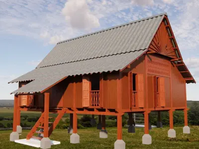 Traditional Malay House Tiang 12 Vernacular Architecture  3D model