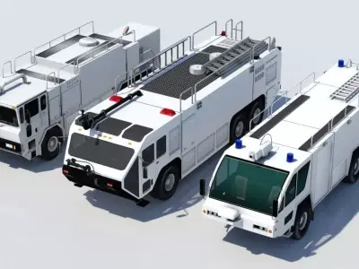 3 Pack Low Poly Blank Airport ARFF Firetruck 