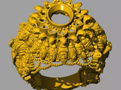 dasavatar ornate gold ring 3D print model