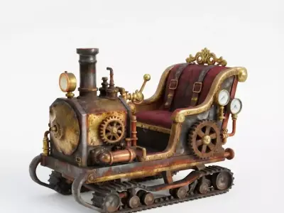 Ironclad Steam-Sleigh-Industrial Holiday Transport 3D Model Low-poly 3D model