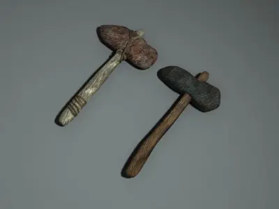 3D Hammer two wooden hammers 3D model